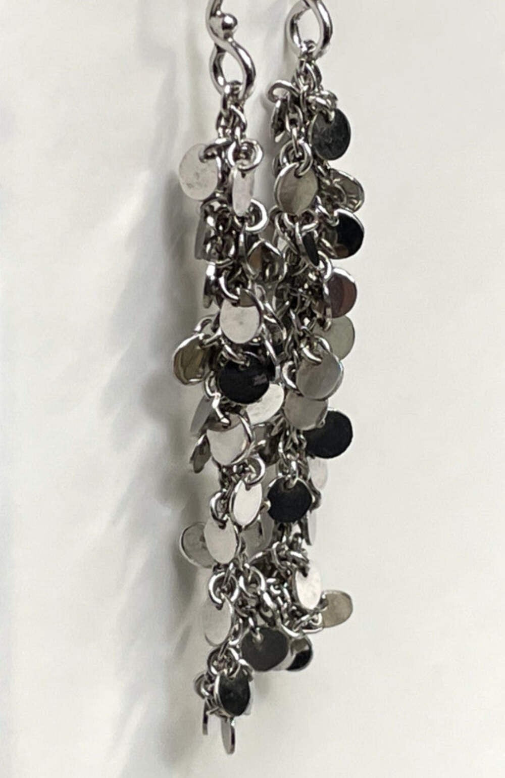 925 Sterling Silver Sequin Dangle Earrings Hallmarked Hook Drop Disc Statement