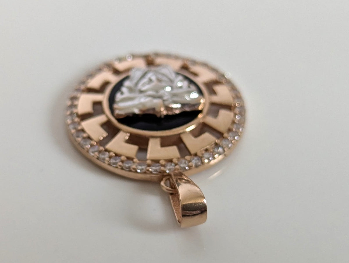 14ct Rose Gold Medusa Head Pendant Crystal Stones 585 Stamped Size 17mm x 23mm