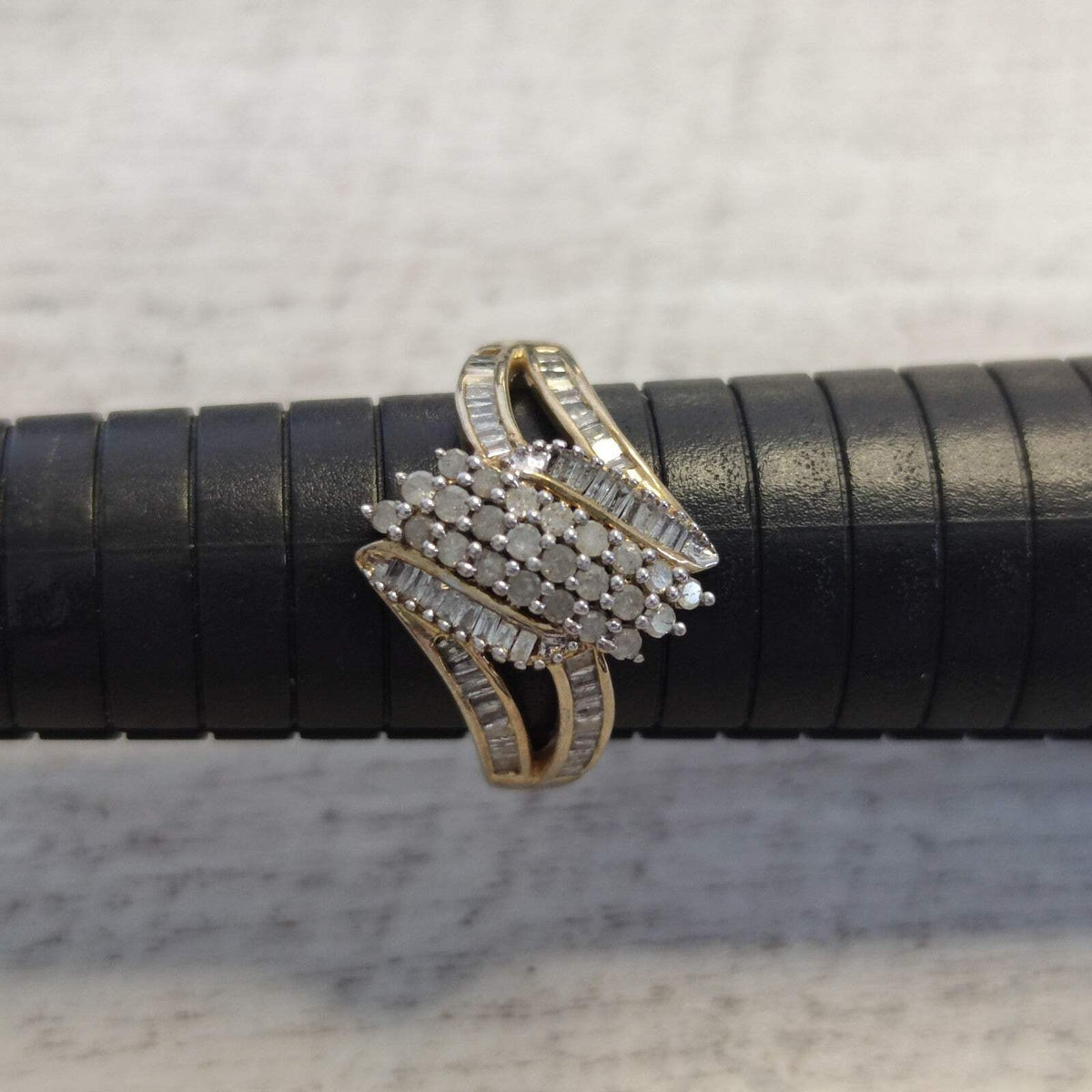 Sterling Silver Diamond Ring Gold Plated Size T 925 Stamped 4.5g
