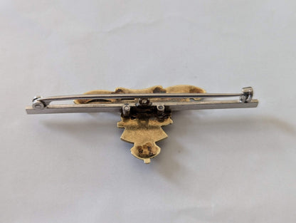 14ct Yellow Gold Tank Regiment Bar Brooch Enameled and Diamonds