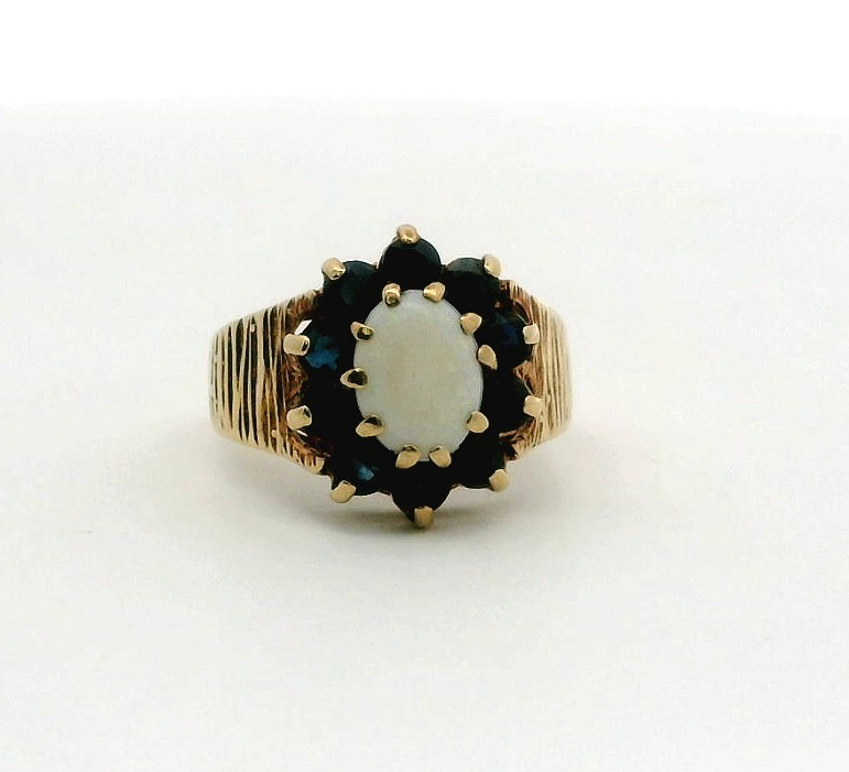 9ct Gold Ring Opal Sapphire Hallmark Size L