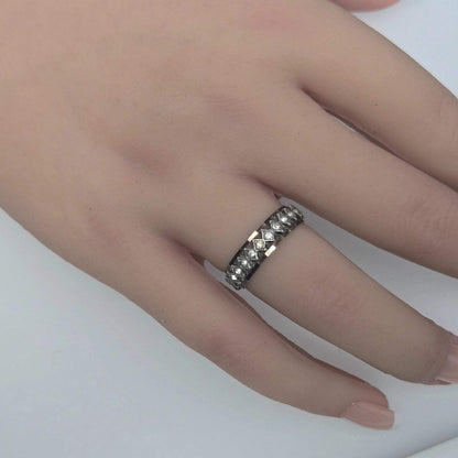9ct Yellow Gold Silver CZ Full Eternity Ring Size P Hallmark Two Tone Band 2.8g