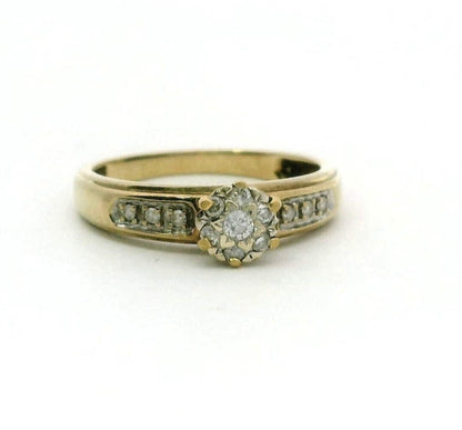 9ct Gold Ring Diamond 13 Stones Size N 1/2 Hallmarked 2.1 g Cluster Setting