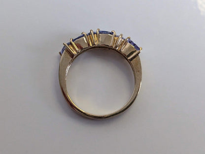 9ct Gold Ring Tanzanite Trillion Cut Solid Band Hallmark Size N