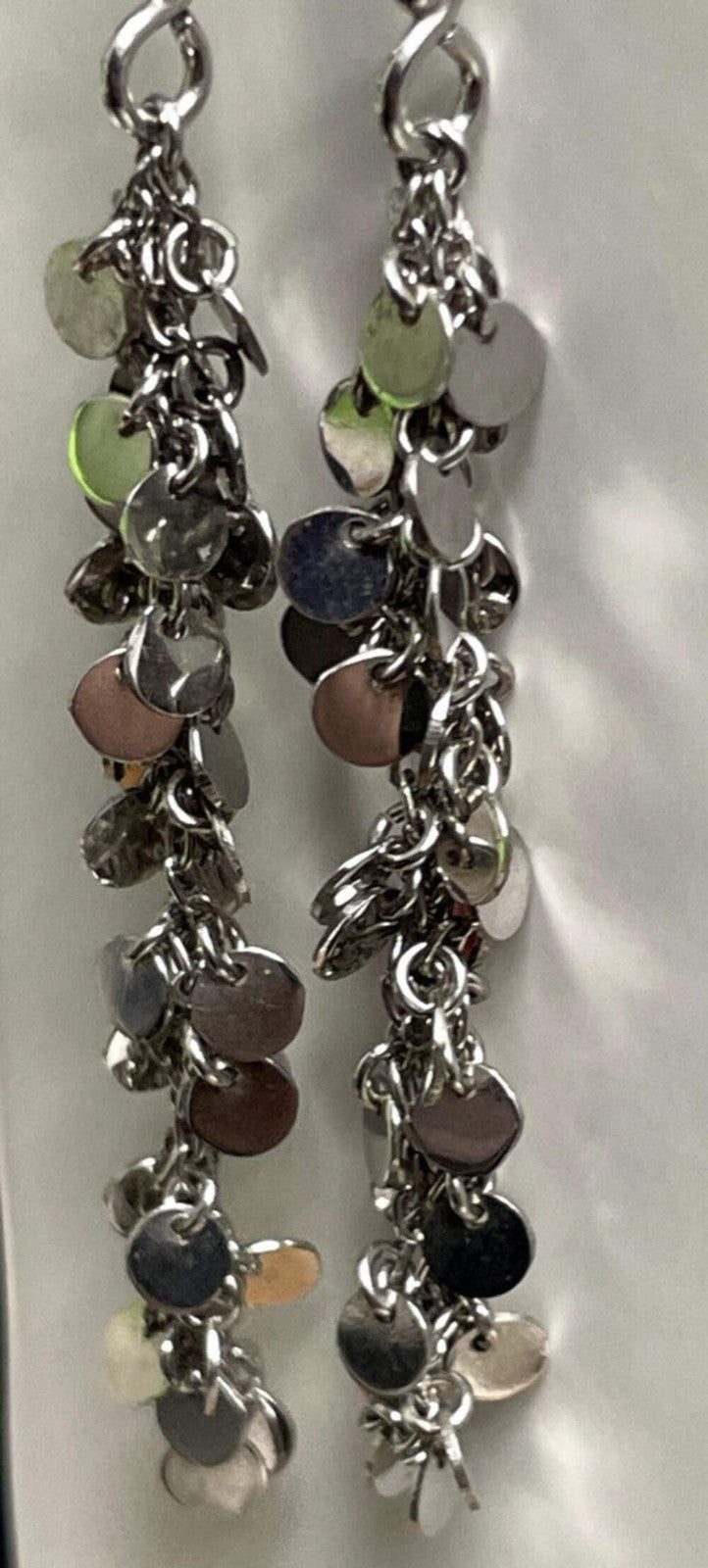 925 Sterling Silver Sequin Dangle Earrings Hallmarked Hook Drop Disc Statement