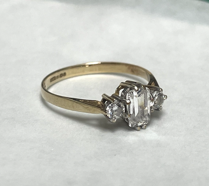 9ct Gold Ring Cubic Zirconia Fine Solid Band Hallmark Size O