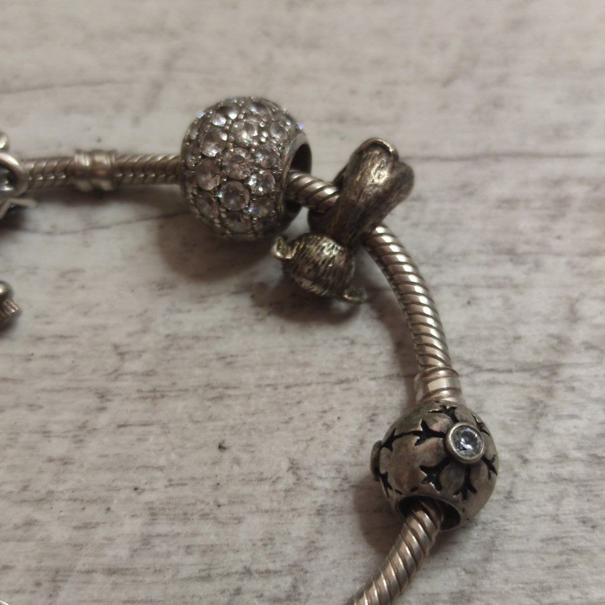 Pandora Charm Bracelet 9 Charms 925 Sterling Silver Moments Barrel Clasp 35.6g