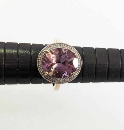 9ct Gold Ring Amethyst and Diamond Oval Cut Size K Hallmarked 4g