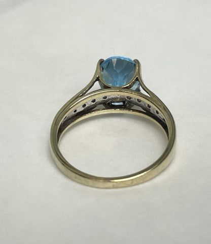 9ct Gold Ring Topaz And Diamond Solid Band Hallmark Size O 1/2