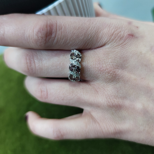9ct White Gold Ring Quartz And Diamond Hallmark Size M 1/2