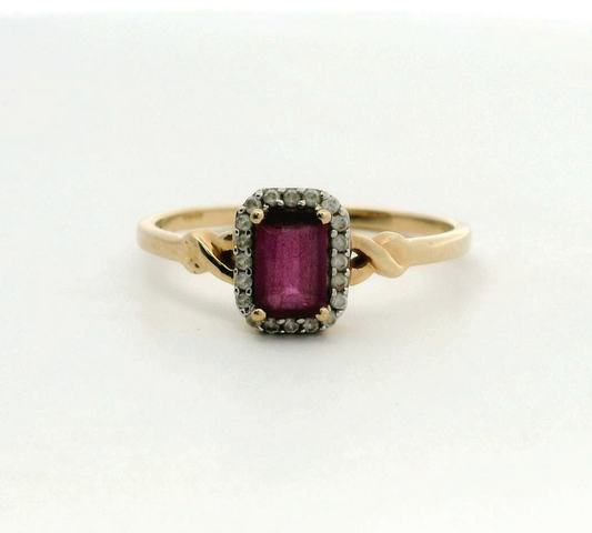 9ct Gold Ring Amethyst Diamond Stones Size S Hallmark February Birthstone 2.1g