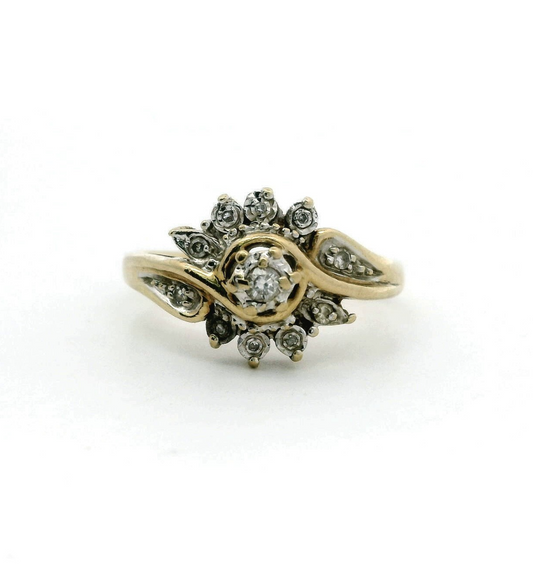 9ct Gold Ring Diamond Stones Size O 1/2 Prong Setting 9ct Stamped 2.7g