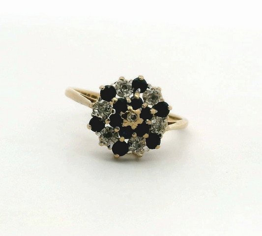 9ct Yellow Gold Ring Sapphire Diamond Stones Hallmarked Size N 1/2 2.4g