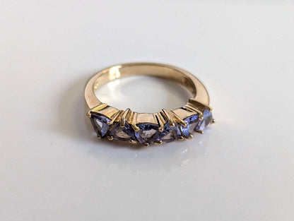 9ct Gold Ring Tanzanite Trillion Cut Solid Band Hallmark Size N