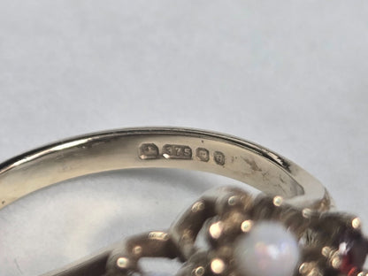 9ct Gold Ring Opal and Garnet 16x Hallmarked Size O 1/2