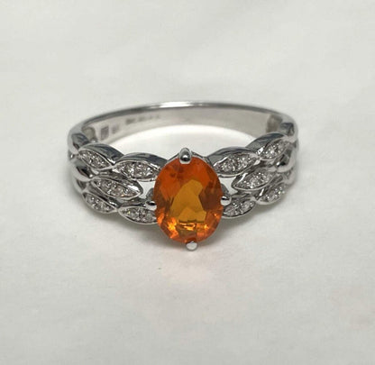 9ct White Gold Ring Opal and Diamond Solid Band Hallmark Size S