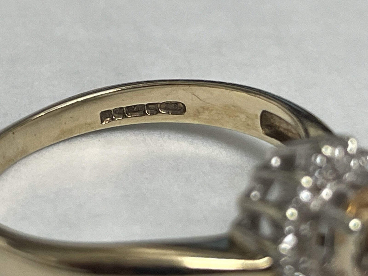 9ct Gold Ring Citrine and Diamonds Hallmarked Size L 1/2
