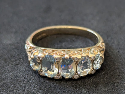 9ct Gold Ring Aquamarine and Diamond Sheffield Hallmark Size K 1/2