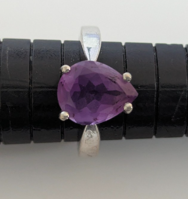 Silver Ring Amethyst 925 Stamped Size N Certificate 6g February Birthstone