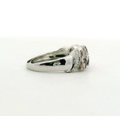 9ct White Gold Ring Quartz And Diamond Hallmark Size M 1/2