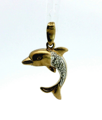 9ct Gold Dolphin Pendant Diamond Gemstones Hallmarked  1.6g Charm Type