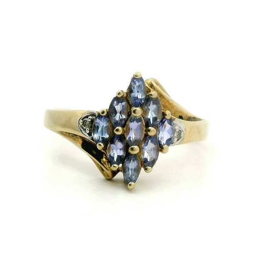 9ct Gold Ring Tanzanite Diamond Stones Size P 1/2 Metal Hallmarked 2.9g