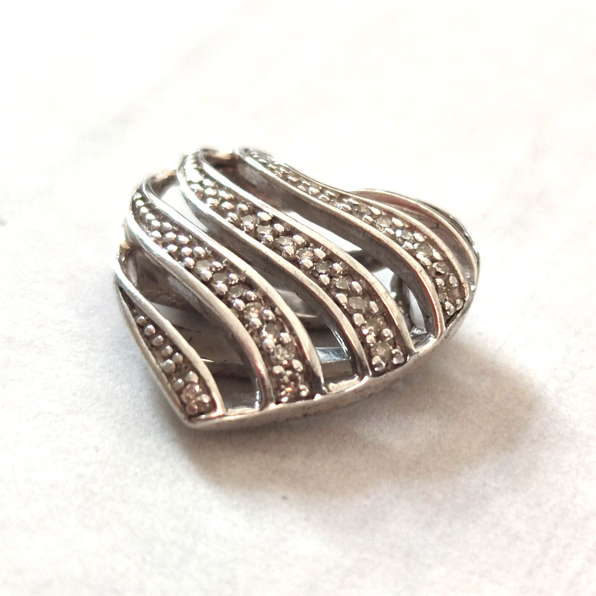 Silver Diamond Heart Pendant Charm Stamped Love Classic 925 Sterling Hallmark