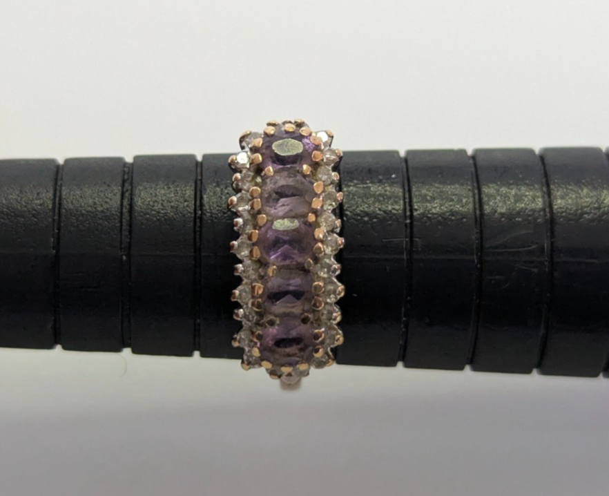 Vintage 9ct Gold Ring Amethyst Diamond Hallmark Size L 2.5g