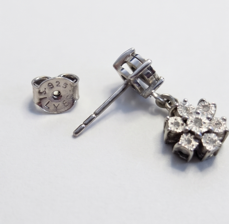 925 Sterling Silver Natural Diamond Dangle Drop Earrings Stud Butterfly 3.3g