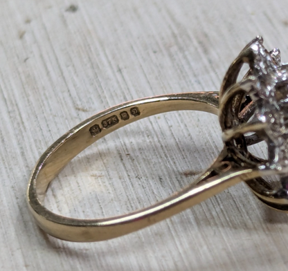 9ct Gold Ring Ruby & Diamond Cluster Hallmark Size N 1/2