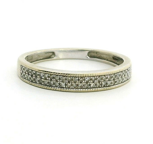 18ct White Gold Wedding Band Ring Diamond 0.12ct Stones Size M 1/2 Hallmarked 2g