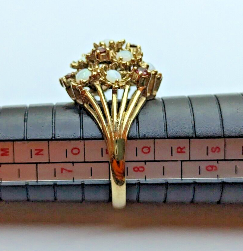 9ct Gold Ring Opal and Garnet 16x Hallmarked Size O 1/2