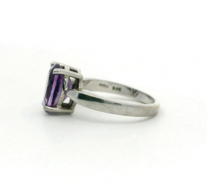Silver Ring Amethyst 925 Stamped Size N Certificate 6g February Birthstone