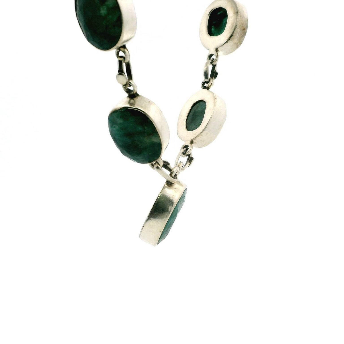 Silver Necklace Emerald Rough Stones 925 Stamped 48cm Long 28.2g
