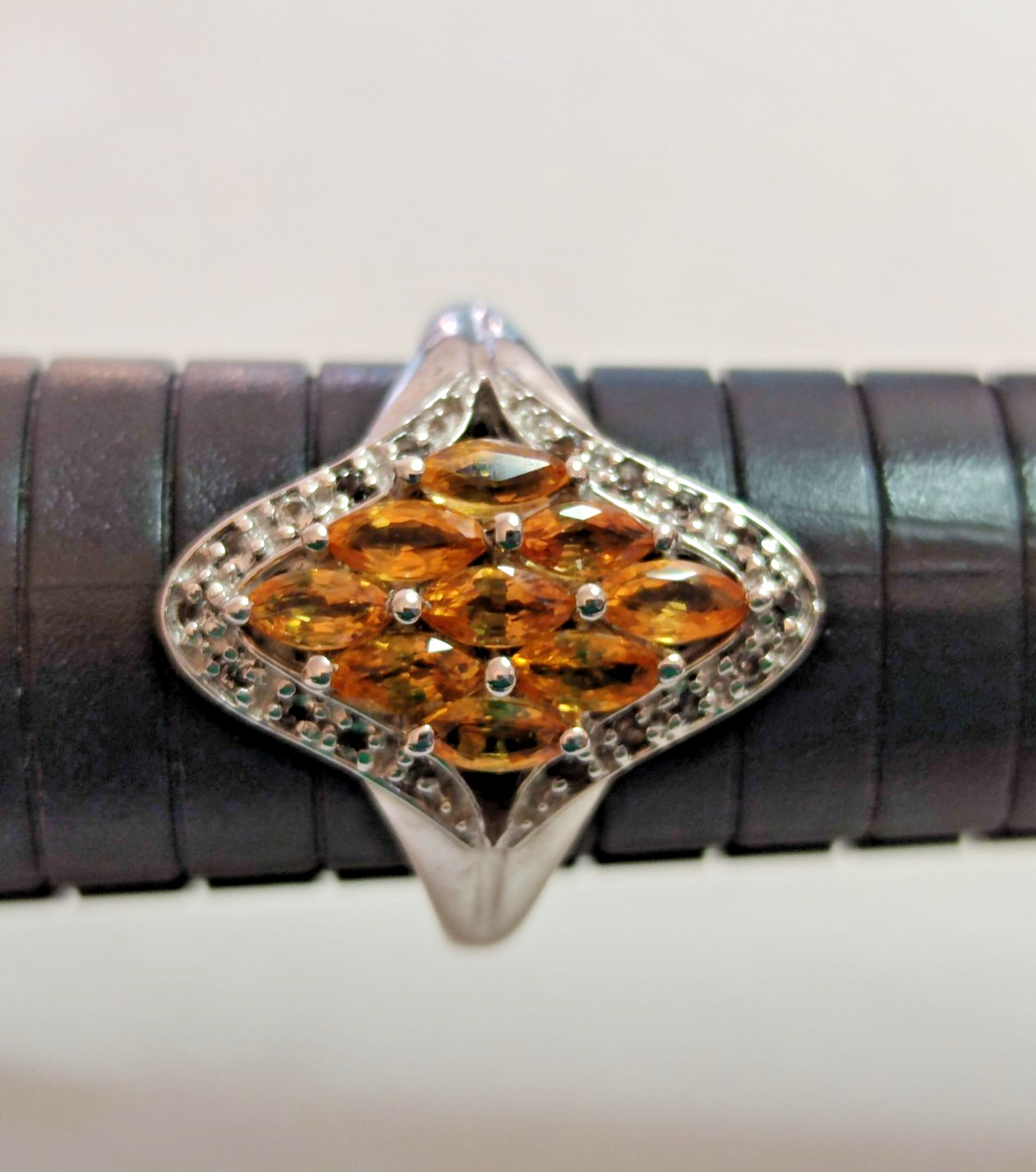 925 Sterling Silver Sapphire Topaz Ring Size R 1/2 Stamped Cluster Sept 5.7g