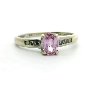 9ct White Gold Ring Sapphire Diamond Stones Hallmarked Size K 1.7g Prong Setting