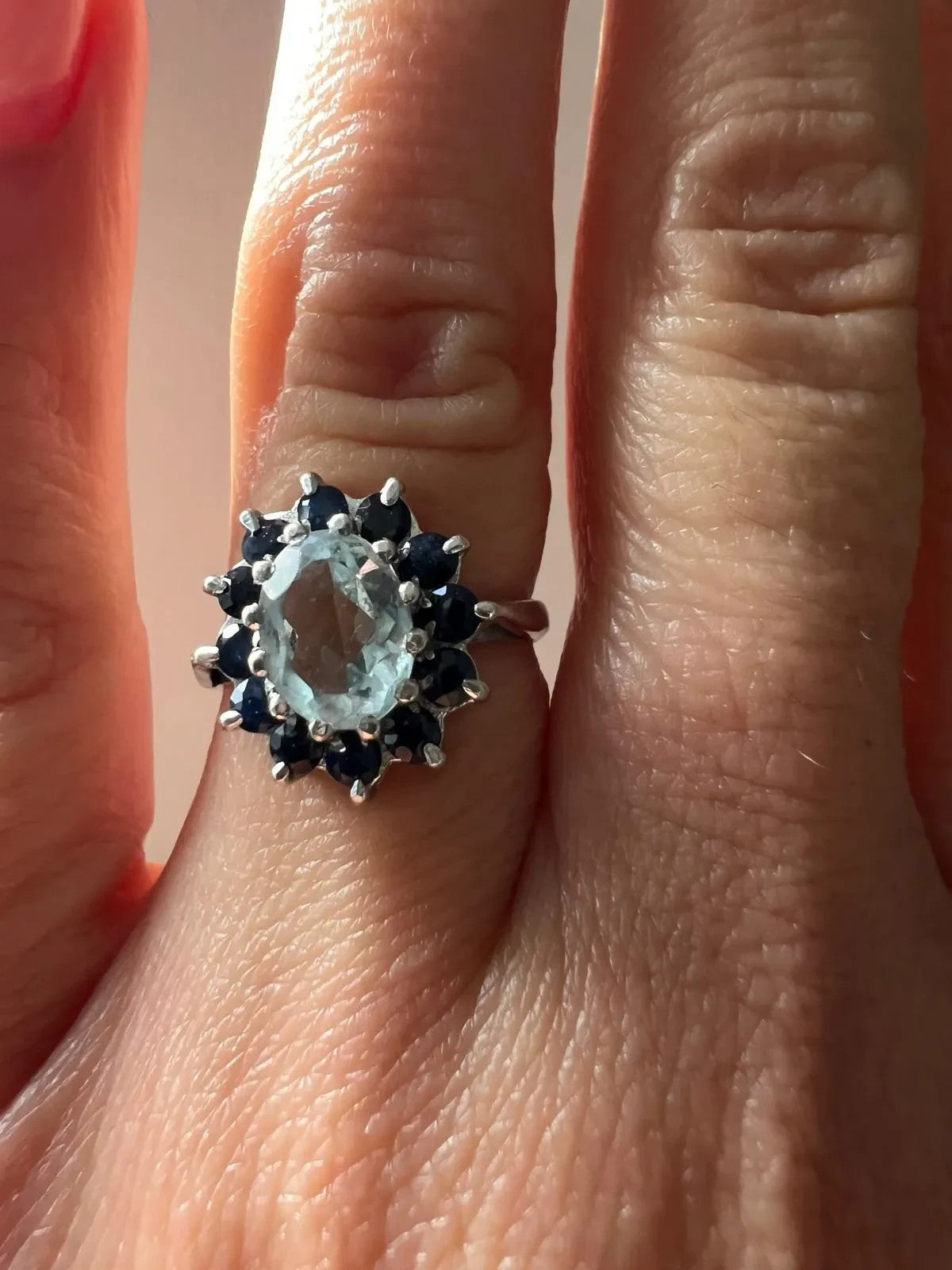 9ct Gold Ring Aquamarine and Sapphire Solid 375 Gold Hallmark Size K
