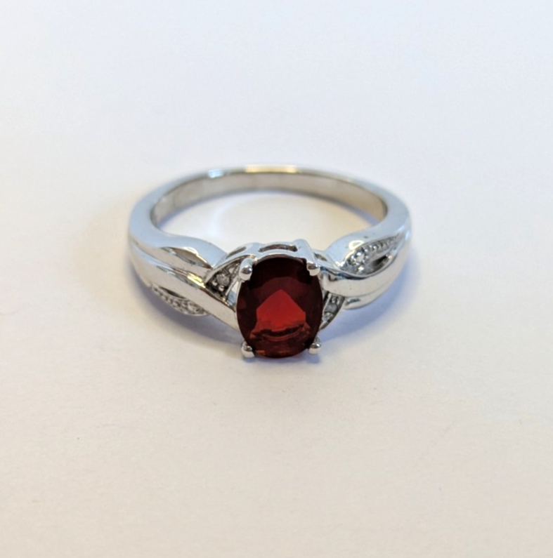 Silver Ring Ruby Diamond Stones 925 Stamped Size O 3.5g Prong Setting