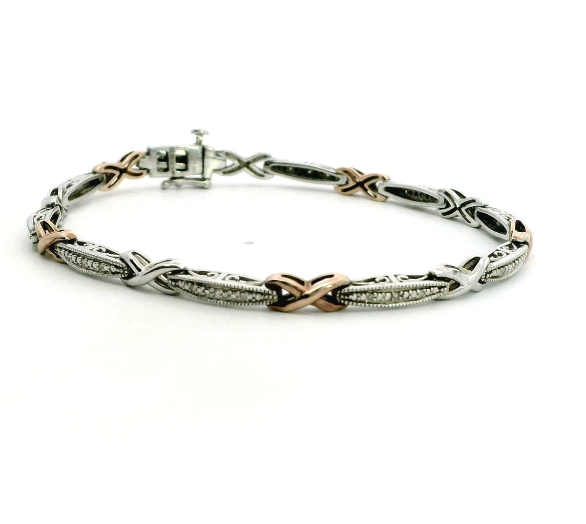 Gold Silver XO Hugs and Kisses Diamond Tennis Bracelet 925 375 Stamped 19cm Long