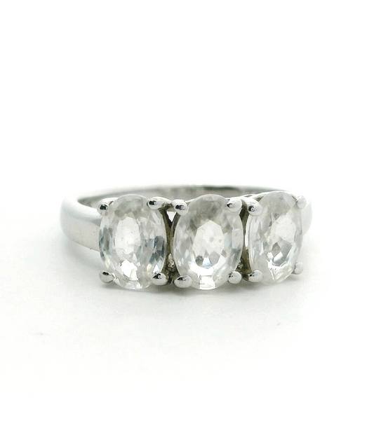 Silver Ring Zircon Stones Size N 1/2 925 Sterling Stamped 3.3g with Certificate