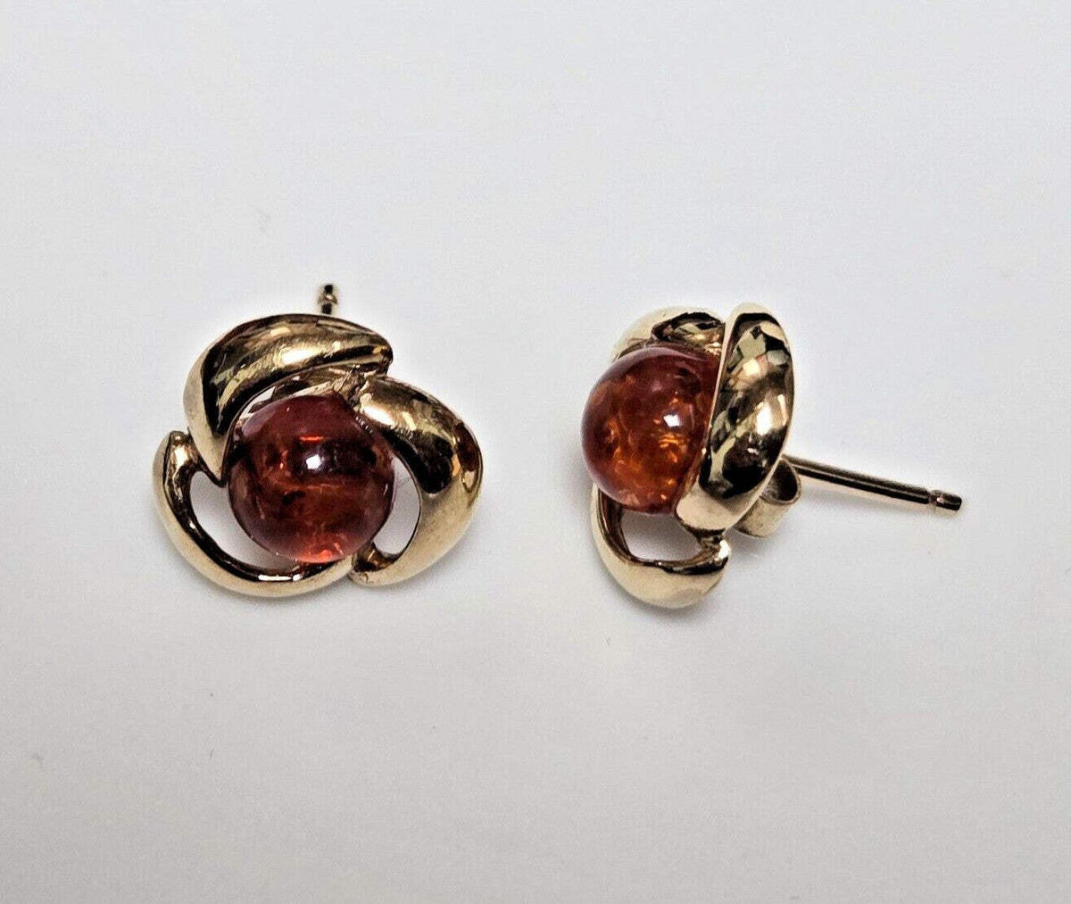 Vintage Amber Stud Earrings 9ct Yellow Gold 13.5mm x 9.1mm Orange Stones