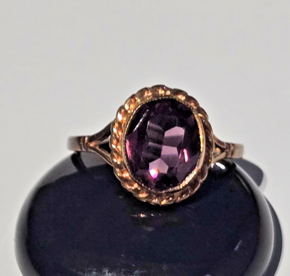 9ct Gold Ring Amethyst Purple Vintage Solitaire Hallmark Size R