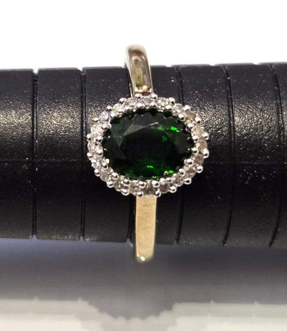 9ct Gold Ring Diopside and Diamonds Hallmarked Size S