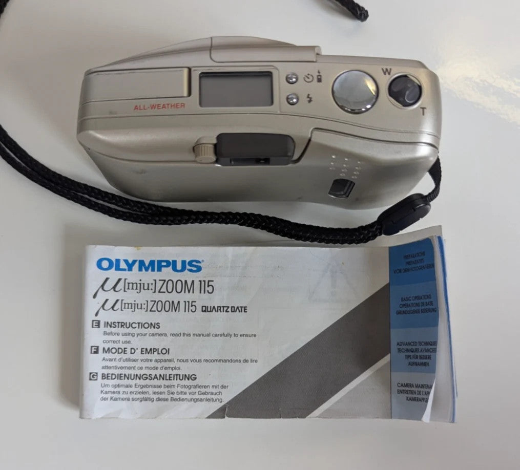 Olympus Zoom 115 35mm Compact Film Camera With Case Autofocus Flash Working