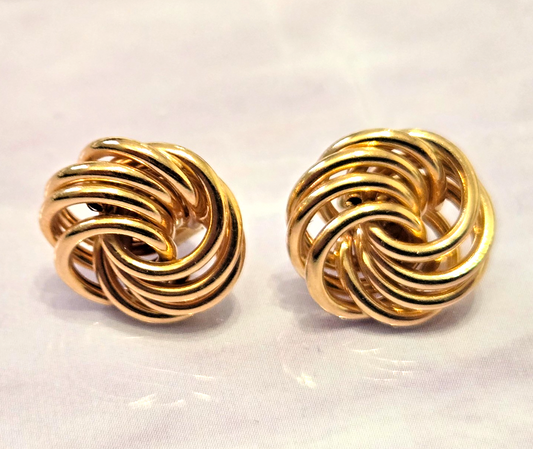 9ct Yellow Gold Twisted Rope Stud Earrings Hallmark 375 Knot Swirl Round Gift 2g