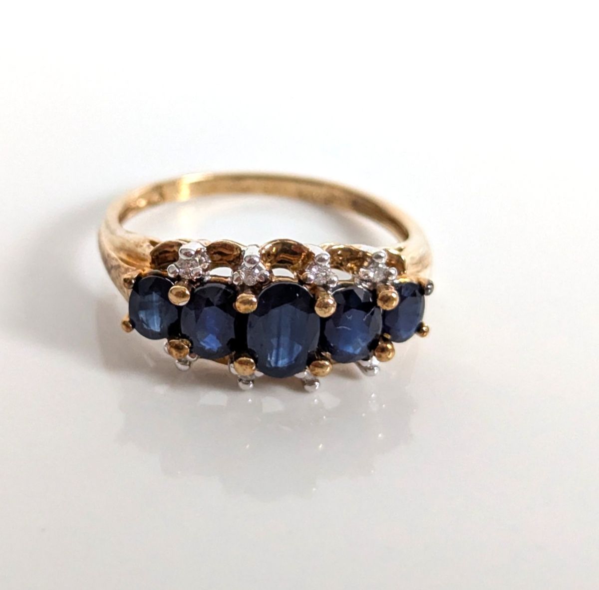 Vintage 9ct Gold Sapphire Diamond Ring Size Q Hallmark 375 21 2.8g