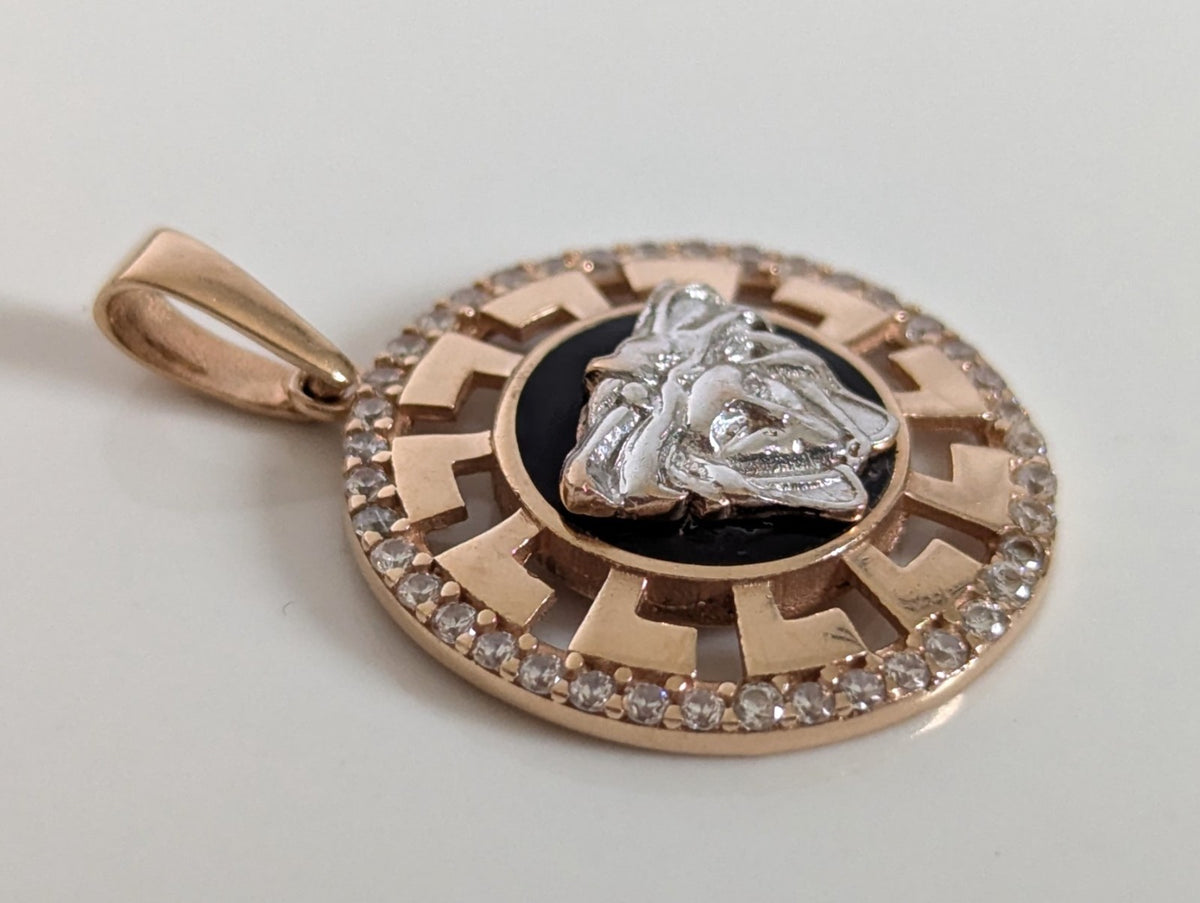 14ct Rose Gold Medusa Head Pendant Crystal Stones 585 Stamped Size 17mm x 23mm