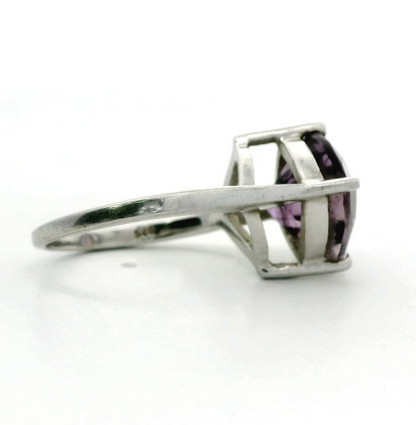 Silver Ring Purple Amethyst Stone Size N 925 Sterling Stamped 3.8g Prong Setting