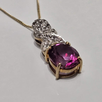 Tourmaline Pendant Necklace 9ct Multi Tone Gold Hallmarked Chain 47cm Long