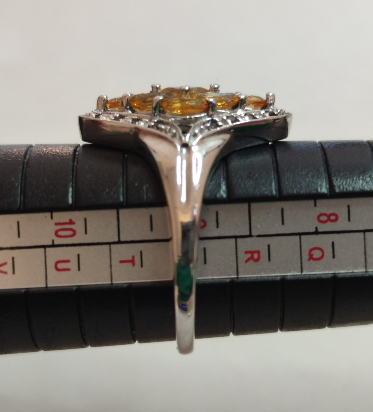 925 Sterling Silver Sapphire Topaz Ring Size R 1/2 Stamped Cluster Sept 5.7g